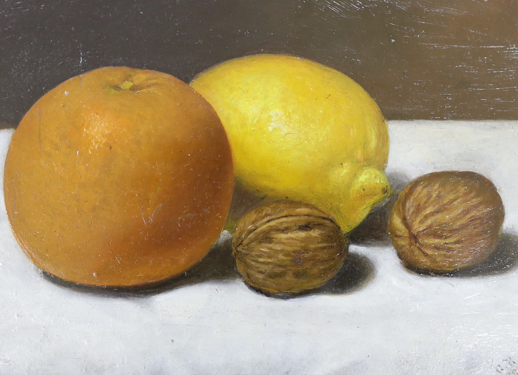 G.R. (19thC), oil, Still life of fruit, initialled and dated 1884, 18 x 14cm